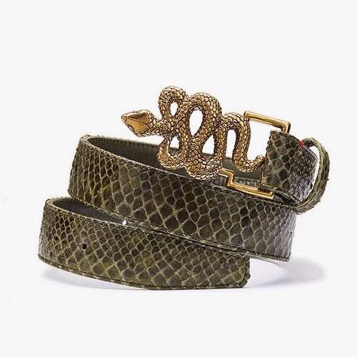 Claris Virot kaki python snake belt gold buckle copy