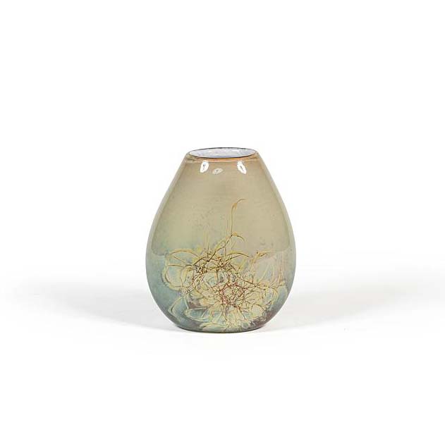 Oval flat vase with jagged lines design - glass - green_brown - 22x13x27cm