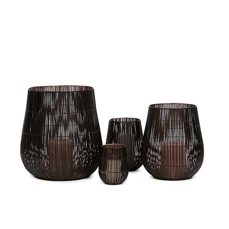Pillar holder - metal - black, copper - small Ø 12x16cm