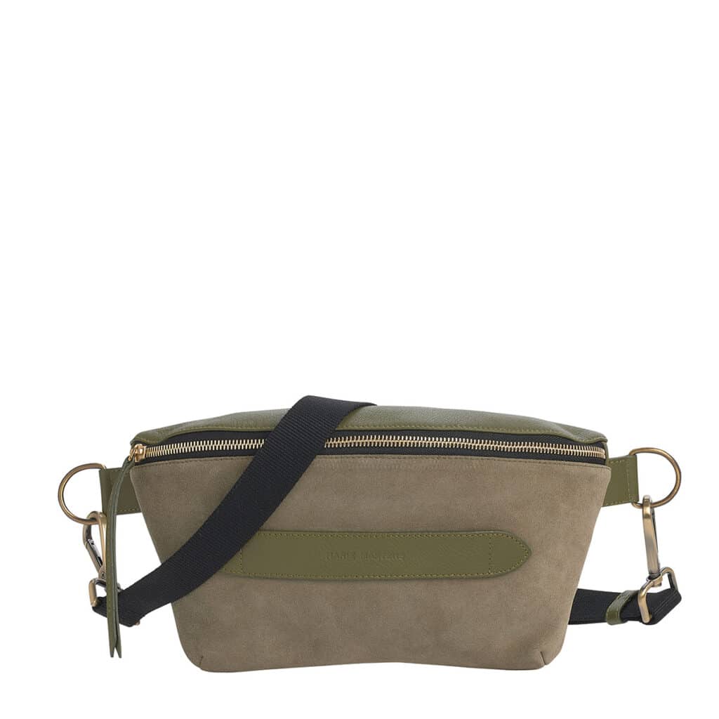 Neufmille Khaki Green and Brass Suede XL Belt Bag