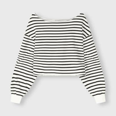 Cropped Boat Neck Sweater Stripes